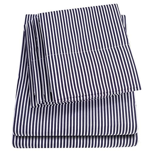 Queen Sheets Stripe Navy - 6 Piece 1500 Supreme Collection Fine Brushed Microfiber Deep Pocket Queen Sheet Set Bedding - 2 Extra Pillow Cases, Great Value, Queen, Classic Stripe Navy