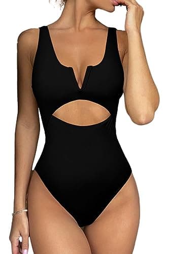 Meyeeka One Piece Swimsuit Women Tummy Control Bathing Suit High Waisted Bathing Suits for Women XL Black