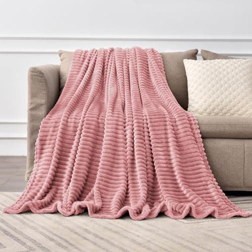 BEDELITE Baby Blankets for Boys Girls 50"x 70" - 3D Ribbed Jacquard Cute Fuzzy Fleece Blanket, Warm and Breathable Soft Cozy Throw XL Blanket, Dusty Pink