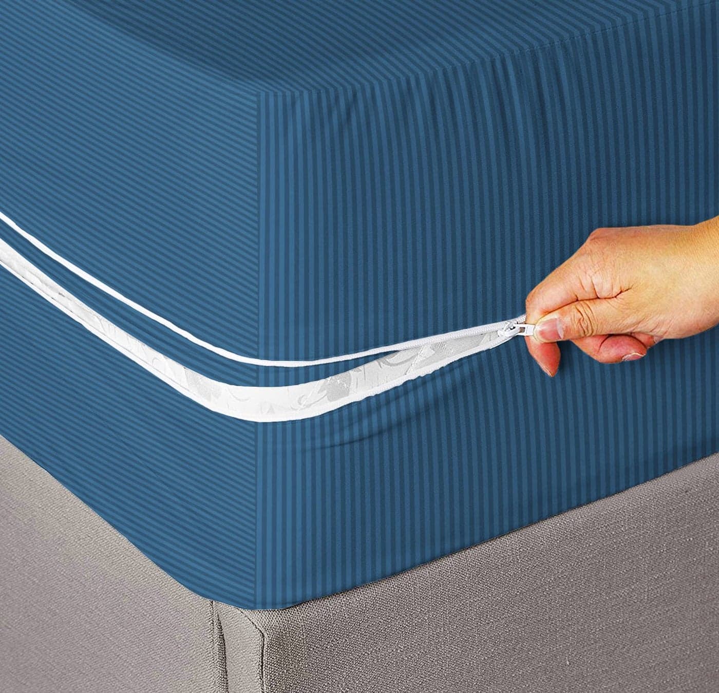 HOMEKART Premium Cotton 220TC 72 x 36 x 8 Single Size Mattress Cover Protector with Zip/Chain|Provides All Around Protection - 1 pc Multicolor (Blue, 72 x 36 x 8)
