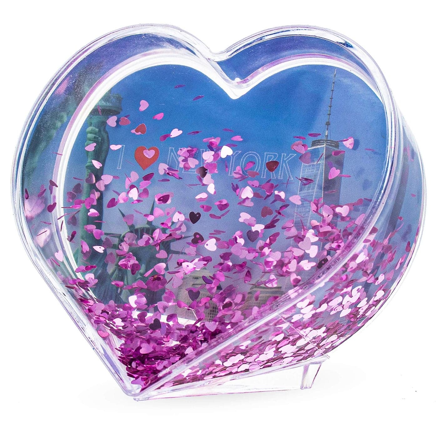 Heart Shape I Love New York Clear Plastic Water Globe Picture Frame