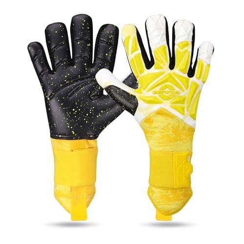 Nivia Aura Goalkeeper Gloves for Men & Women, 4mm Dura Latex Palm with Dura Dots, Embossed Silicon Backhand, Removable Elastic Strap, Knitted Wrist Lock, Professional Match Gloves (Yellow/White, S)