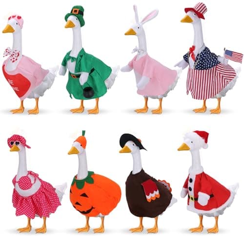 8 Set Porch Goose Outfits, Porch Goose Holiday Outfit, Christmas Fall Halloween Summer 4th of July Easter St. Patrick Valentine's Day Lawn Porch Goose Clothing for 23" Lawn Goose Patio Yard Decor
