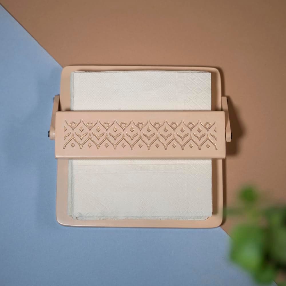 Bambaise Wooden MDF Venilla Beige Tissue Tray Flat Paper Napkin Holder for Dining Table Mandala Design
