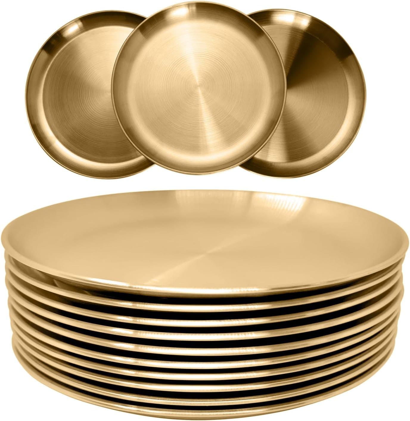 Stainless Steel Plates Metal Gold Dinner Plates Unbreakable Dinner Dishes Plates Set for Barbecue Kitchen Home Camping Outdoor Party 9inch 10Pcs