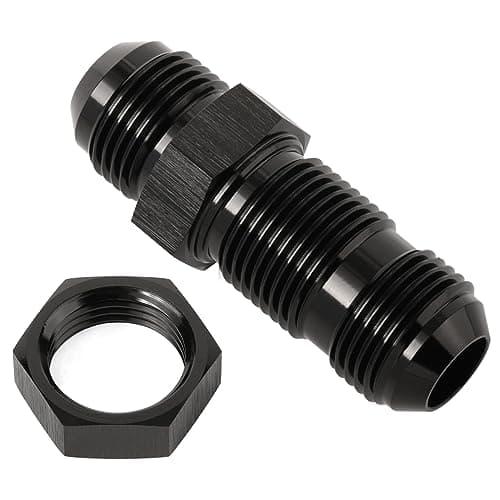 Podavelle 12AN Male Flare Straight Bulkhead Fitting Adapter with 12AN Nut Aluminum Black