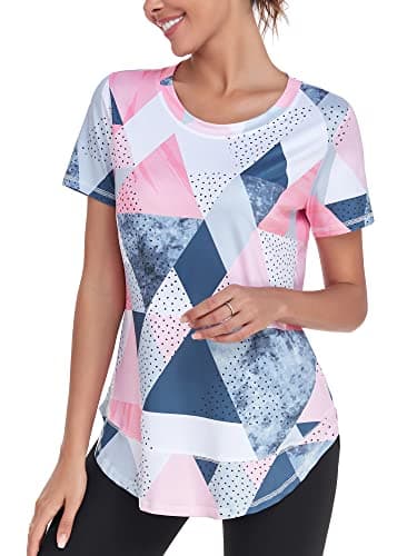 Abrooical Womens Athletic Tops Short Sleeve Loose Fit Workout TShirts Sun Protection UPF 50 Tee Yoga Print 01 Small