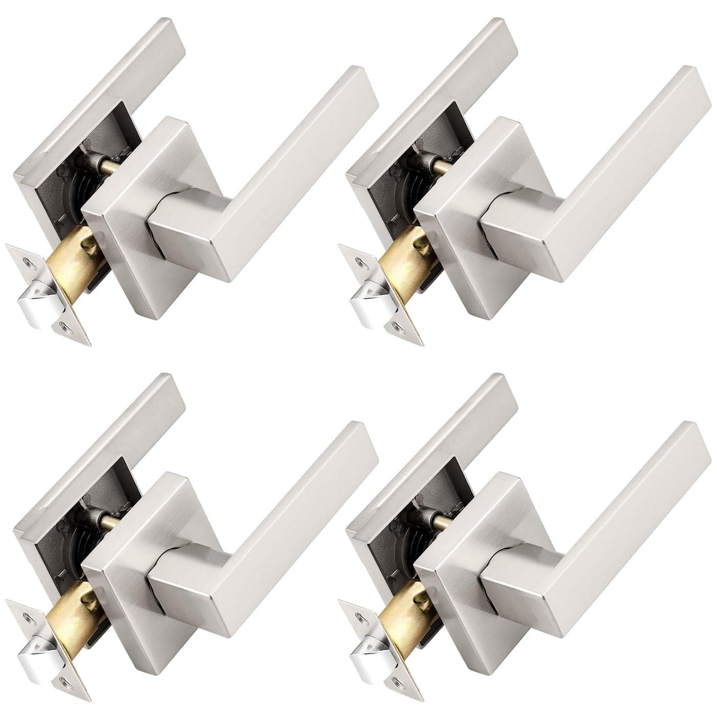 Probrico Interior Brushed Nickel Door Handle Heavy Duty Flat Square Passage Door Handles Keyless Door Levers Lockset for Closet and Hallway 4 Pack Modern