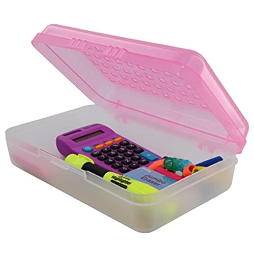 Enday Pencil Box Pink, Plastic Small Dots Pencil Case, School Storage Utility Supplies Box Organizer with Snap Closure for Kids and Adults Also Available in Green, Grey, Purple, Red, Blue, 1 PK