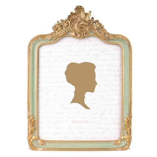 AELS 8x10 Inch Vintage Picture Frame, Elegant Antique Photo Frames with Glass Front, Photo Display, Tabletop Wall Hanging, Gift Ideas, Gold and Sage Green
