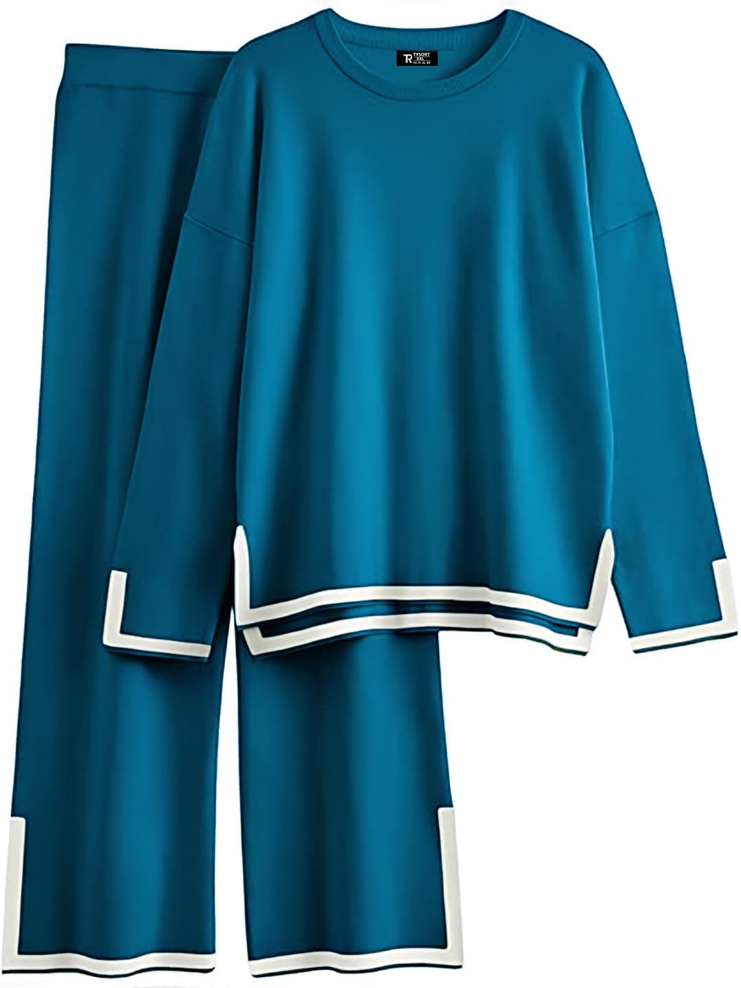 TYSORT Women’s Winter Woolen Sweater with Pajama | Warm Winter Wear Cord Set | Woolen Tracksuit Loungewear Set Turquoise