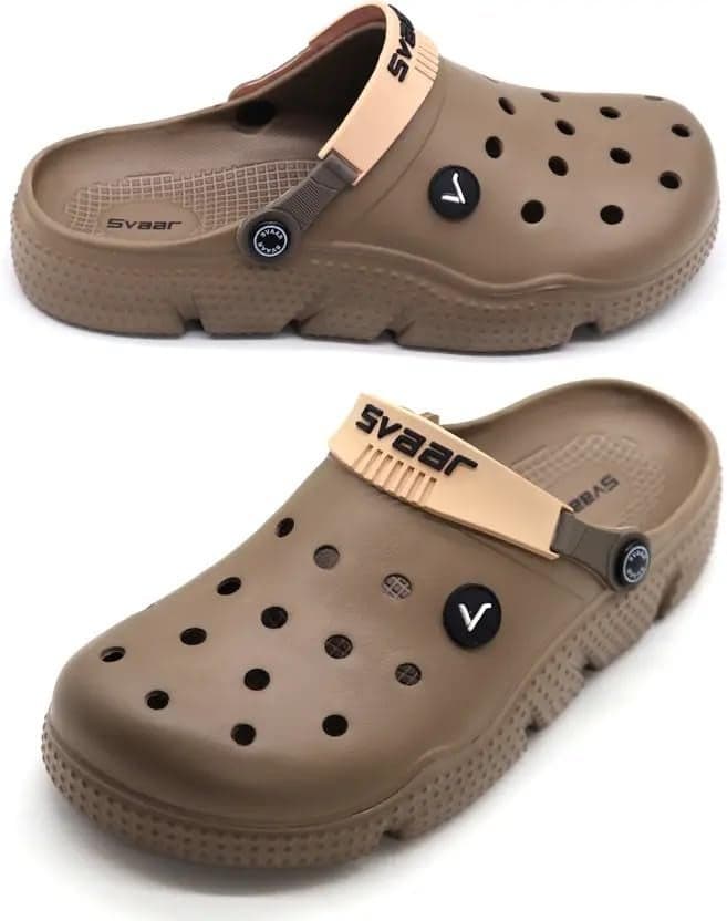 SVAAR Men's Designer Clogs || Sandals with Adjustable Back Strap for Men Brown