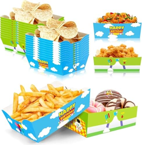 Xustanina 24 Pcs Cartoon Paper Food Tray Disposable Blue Sky and White Cloud Snack Bowls Cartoon Themed Birthday Party Supplies