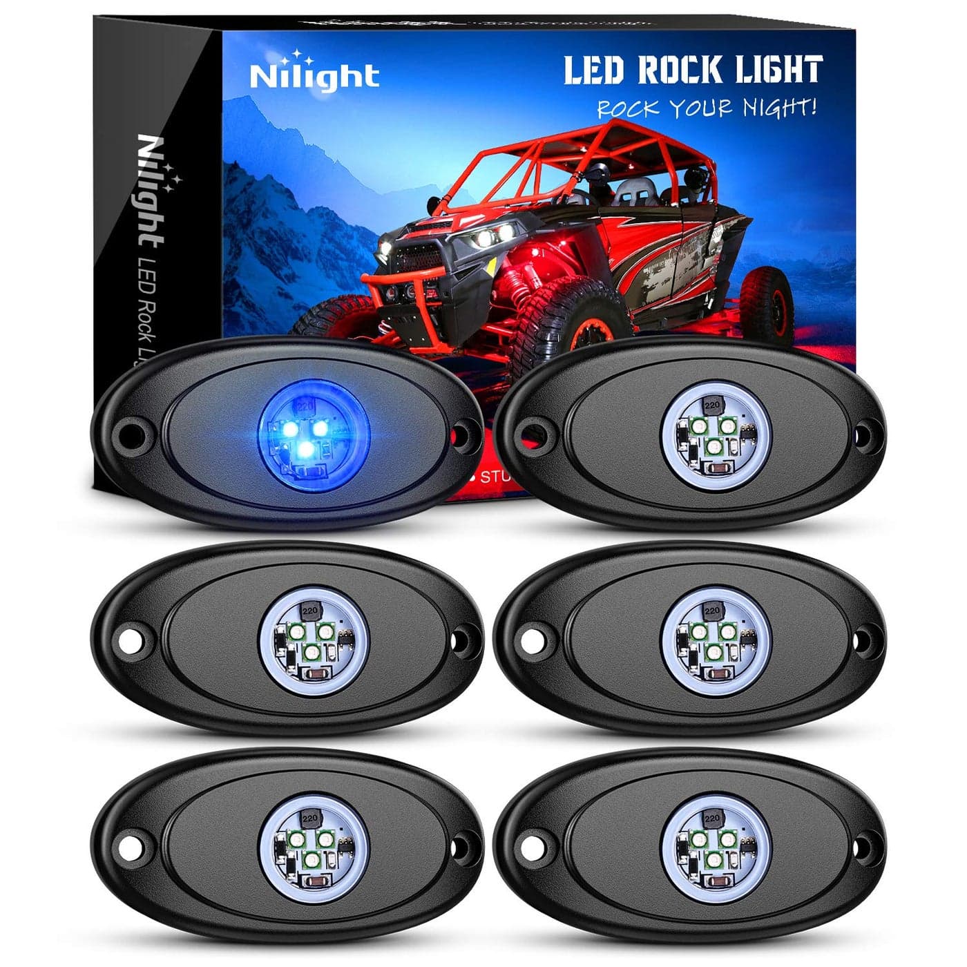 Nilight LED Rock Light Pods Waterproof Under Body Wheel Well Light Exterior Interior Lights for Car Truck Pickups ATV UTV SUV Motorcycle Boat 6PCS Blue