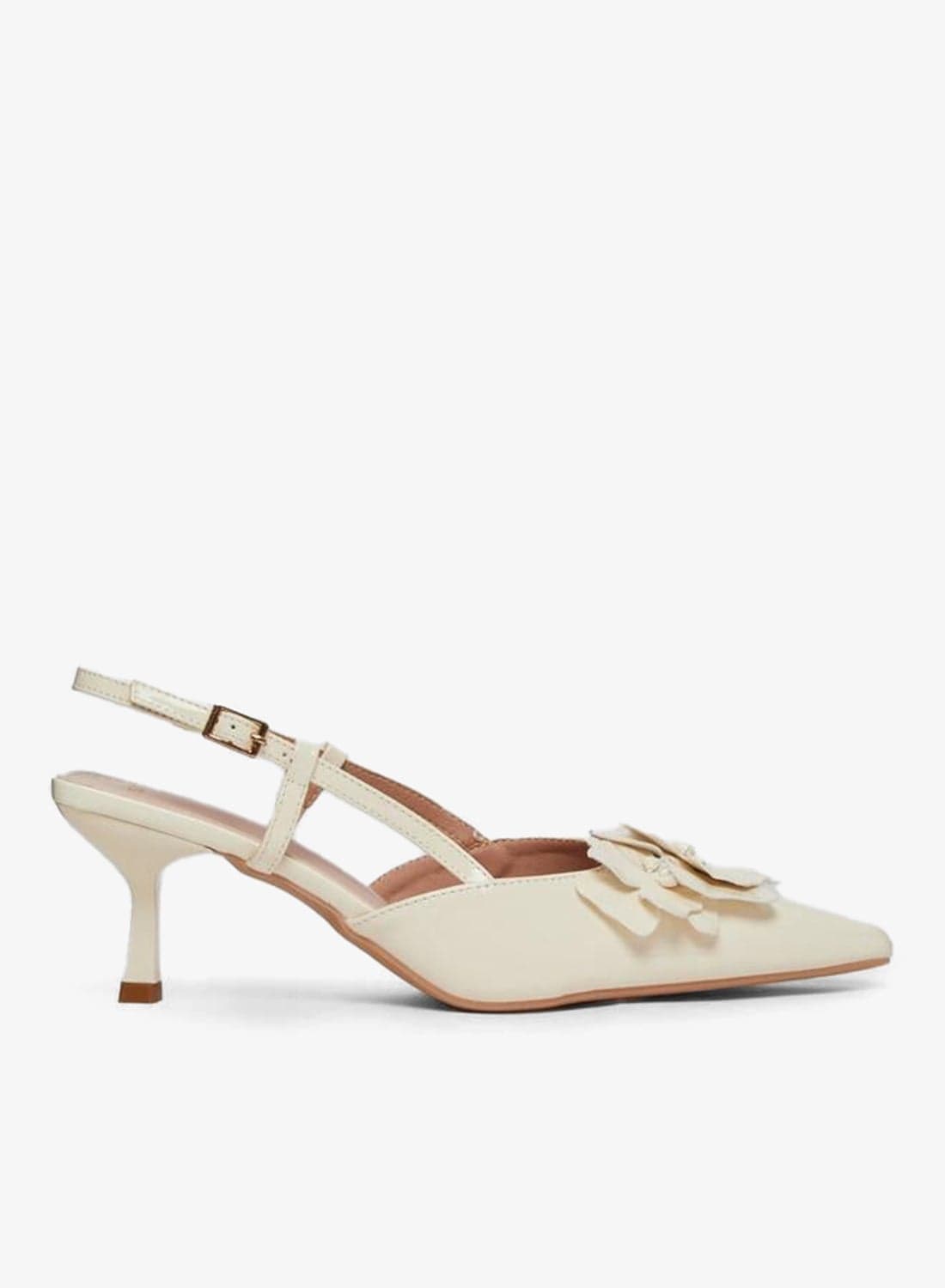 Beige Flower Details Slingback Sandals — 38