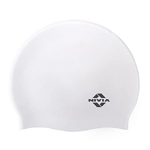 Nivia Pro Silicone Swimming Cap for Adults, Swimming Pool Cap, Swimming Cap for Men & Women, for Swim, Swimming Headwear for Long Hair, Training Cap for Adults, Easy Fit (White)