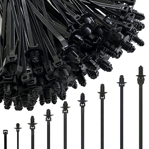 260Pcs Push Mount Cable Zip Tie,Nylon Self Locking Cable Strap,9 Most Popular Sizes,Heavy Duty Nylon Push Mount Self Locking UV Resistant Assortment For Indoor,Construction,Electronic and Auto