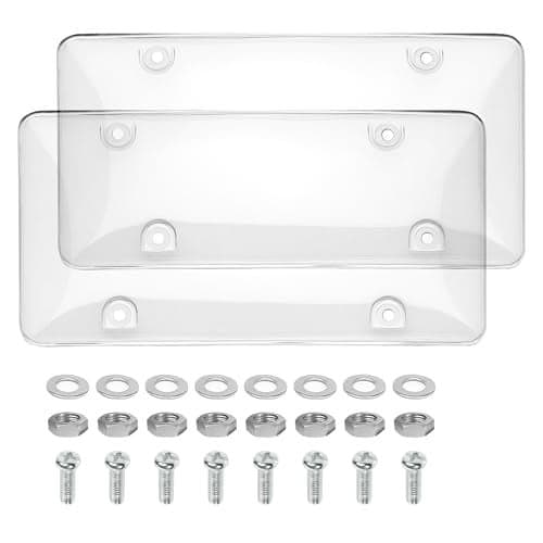 SCUARI 2PCS License Plate CoverCar Accessories Automotive Unbreakable Front Rear Car TagsPlastic Protective Shield with Screws CapsProtective Shield for Front RearFits Standard US License Plates