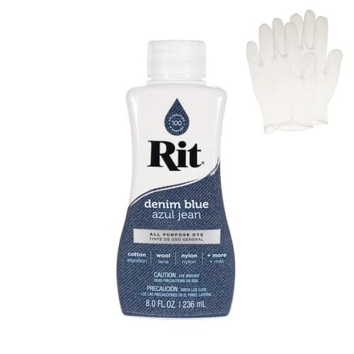 Rit Dye Liquid Fabric Dye for Crafting Clothing and Dcor 8 oz Bottle Denim Blue Gloves Included