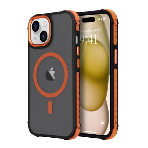 LLZ.COQUE Magnetic for iPhone 15 Case, Compatible with Magsafe, Bumper Military-Grade Protective Cover, Slim Shockproof Anti-Scratch Translucent Matte Men Women Phone Case for iPhone 15 6.1", Orange