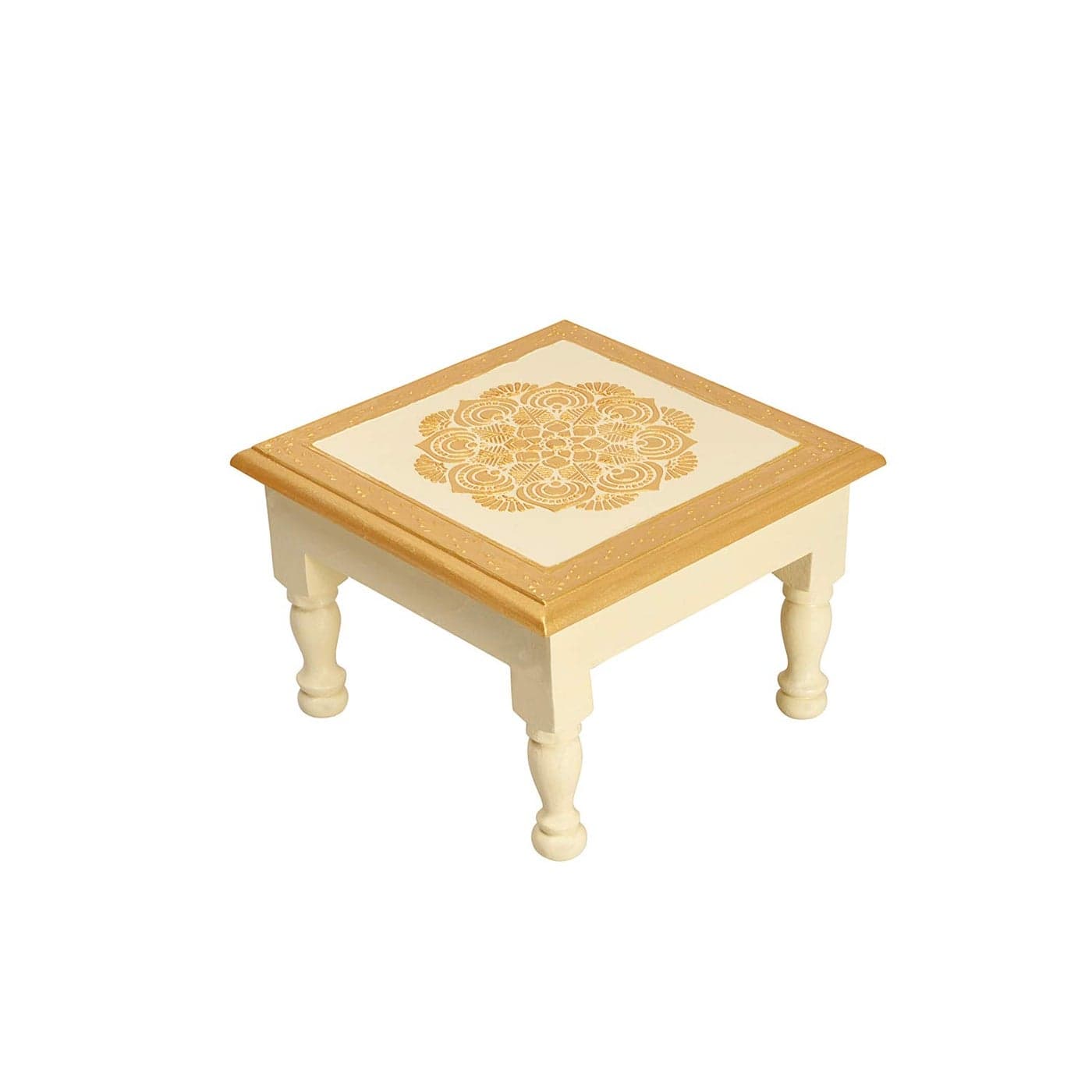 Lalhaveli Square Wooden End TableLow Height TableSmall Table Home Decorations Navaratri Off White