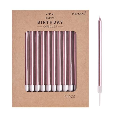PHD CAKE Rose Gold Long Thin Metallic Birthday Candles, Cake Candles, Birthday Parties, Wedding Decorations, Party Candles