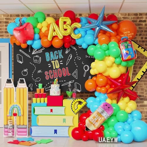 Back to School Balloon Arch Garland Kit,152Pcs Rainbow Balloons with Pencil Apple Schoolbag ABC Foil Balloons for First Day of School Kindergarten Welcome Back To School Classroom Party Decorations