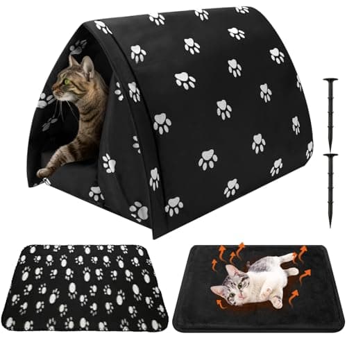 SilTriangle Winter Outdoor Cat House with Self Warming Pad Blanket 17 x 12 Weatherproof Foldable Feral Cat Shelter Waterproof Outside Warm Bed Cave Tent for Dogs Puppy Wild Animal Indoor Home