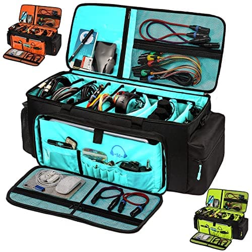 MYBAGZING Dj Cable Bag-24 Large Dj Cable File Bag-Dj Cabel Organizer Case-Travel Gig Bag-DJ Gear Bag for Dj Accessories-Dj Equipment Case with Padded Bottom and Divdiers