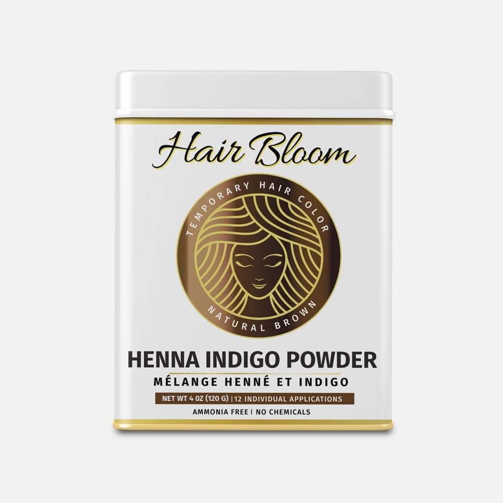 Hair Bloom Natural Brunette Hair Color Herbal Henna Indigo Mix Hair Color Powder 12 individual sachets 10 gm each Reusable Brush Tray Included Shiny Smooth by Pride of India