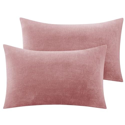 BEDELITE Flannel Pillowcases Standard Set of 2, Super Soft Fleece Pillow Case Cover with Zipper for Bedroom, Sofa, Luxury Cozy Fuzzy Velvet Pillow Shams for All Seasons(20x26 Inches, Dusty Pink)