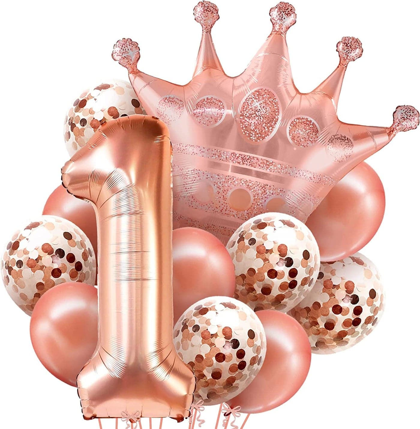 Lazybeee First Birthday Decorations for Girl - 32-Inch 12 Pieces, Crown Balloon | Number 1 Balloon for 1St Birthday Girl Decorations | Rose Gold One Balloons, First Birthday Balloons Rubber