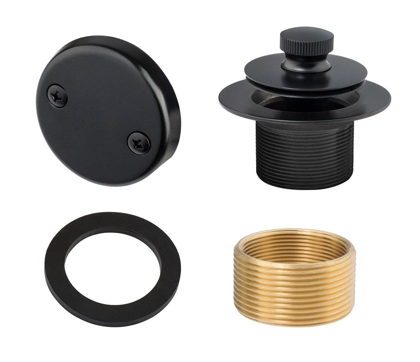 Artiwell Lift Turn Tub Trim Set with TwoHole Overflow Faceplate All Brass Bathtub Conversion Kit Assembly with 2Hole Overflow Face Plate and Universal FineCoarse Thread MATT Black