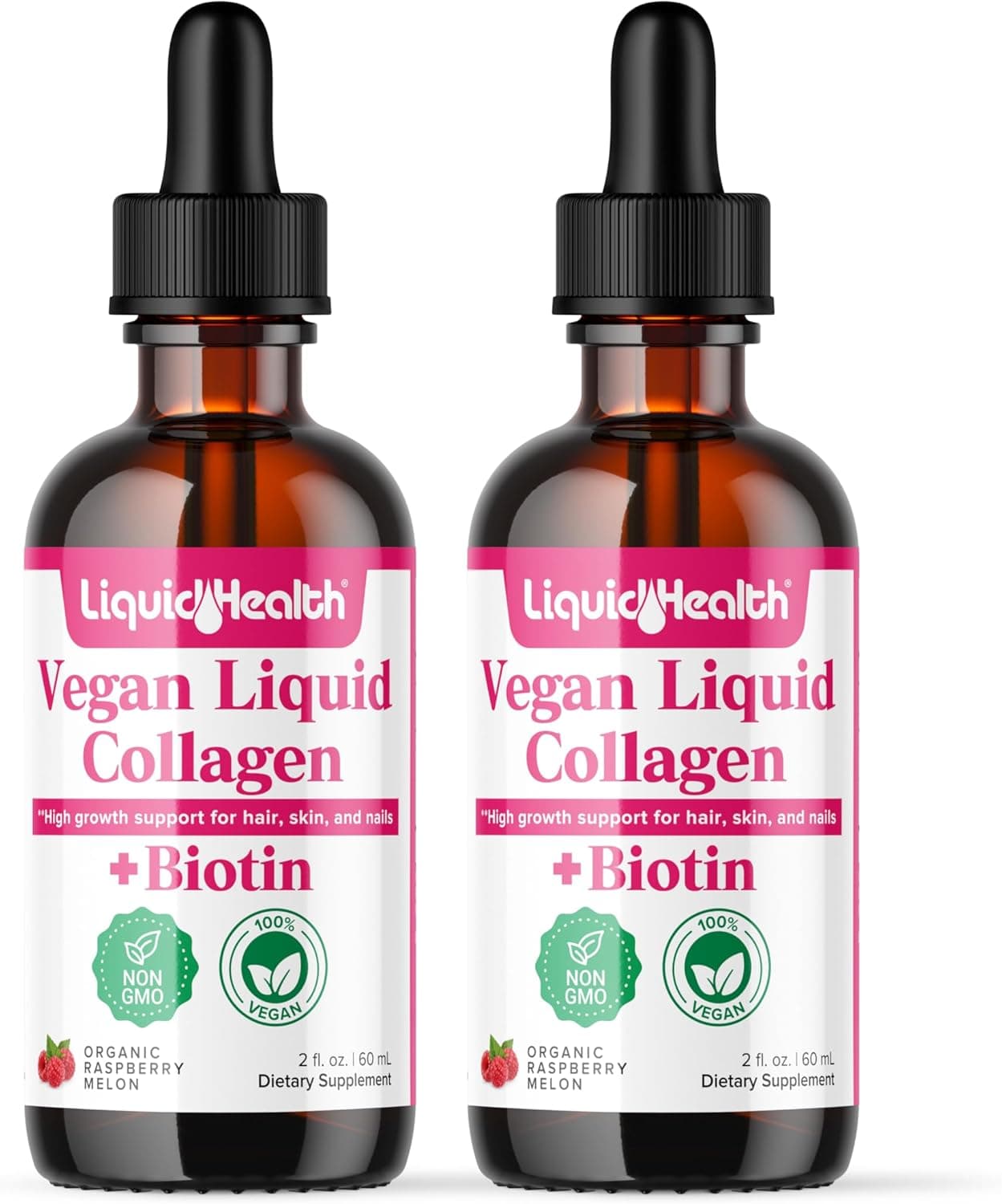 LIQUIDHEALTH 100 Vegan Collagen Plus Biotin 100000mcg Liquid Drops PlantBased Liquid Collagen for Women Men Hair Nail Growth Skin Health Boosts Metabolism Made in USA NonGMO 2 Pack