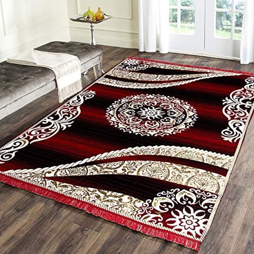 Sparrow World Premium Chennille Living Room Carpet,Area Rug,Durries,BedCover II (Maroon, 5X7 FEET)
