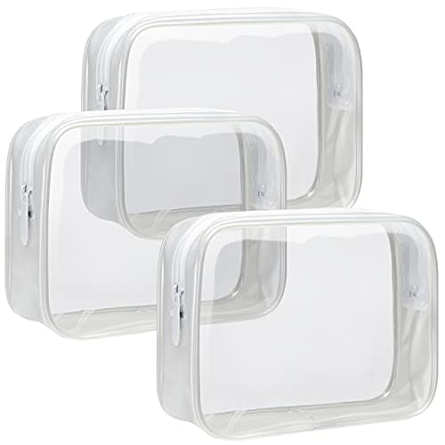 Fcolor TSA Approved Toiletry Bag 3 Pack Medium Clear Makeup Bag Travel Quart Size for Women Men Clear Cosmetic Bag Airport Airline Compliant Carry on Bag Active White Matte