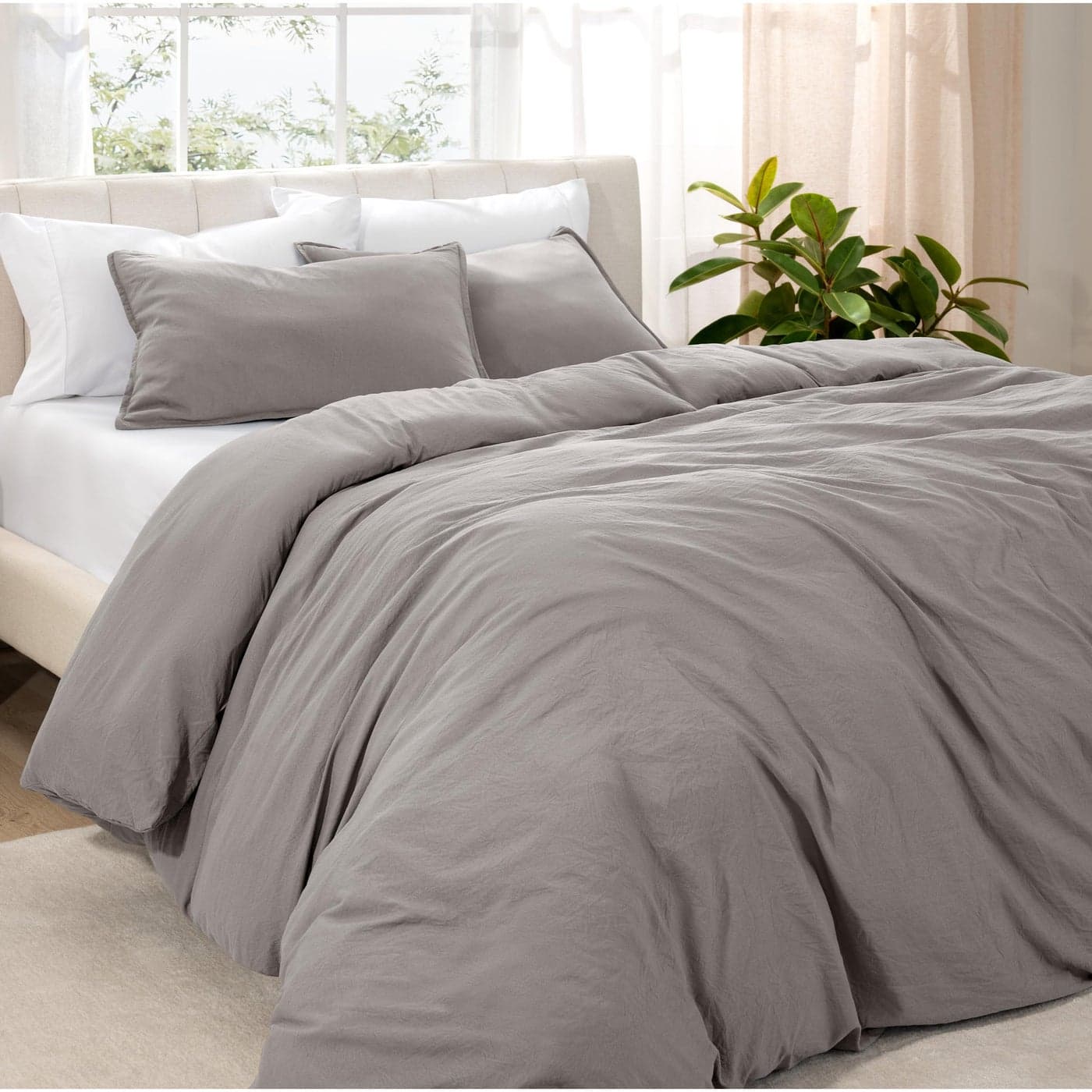 Bare Home Microfiber Duvet Cover Set Ultra Soft Washed Microfiber Queen Size LinenLike Look Easy Care Breathable Fabric Our Softest Duvet Cover Set Queen Frost Grey
