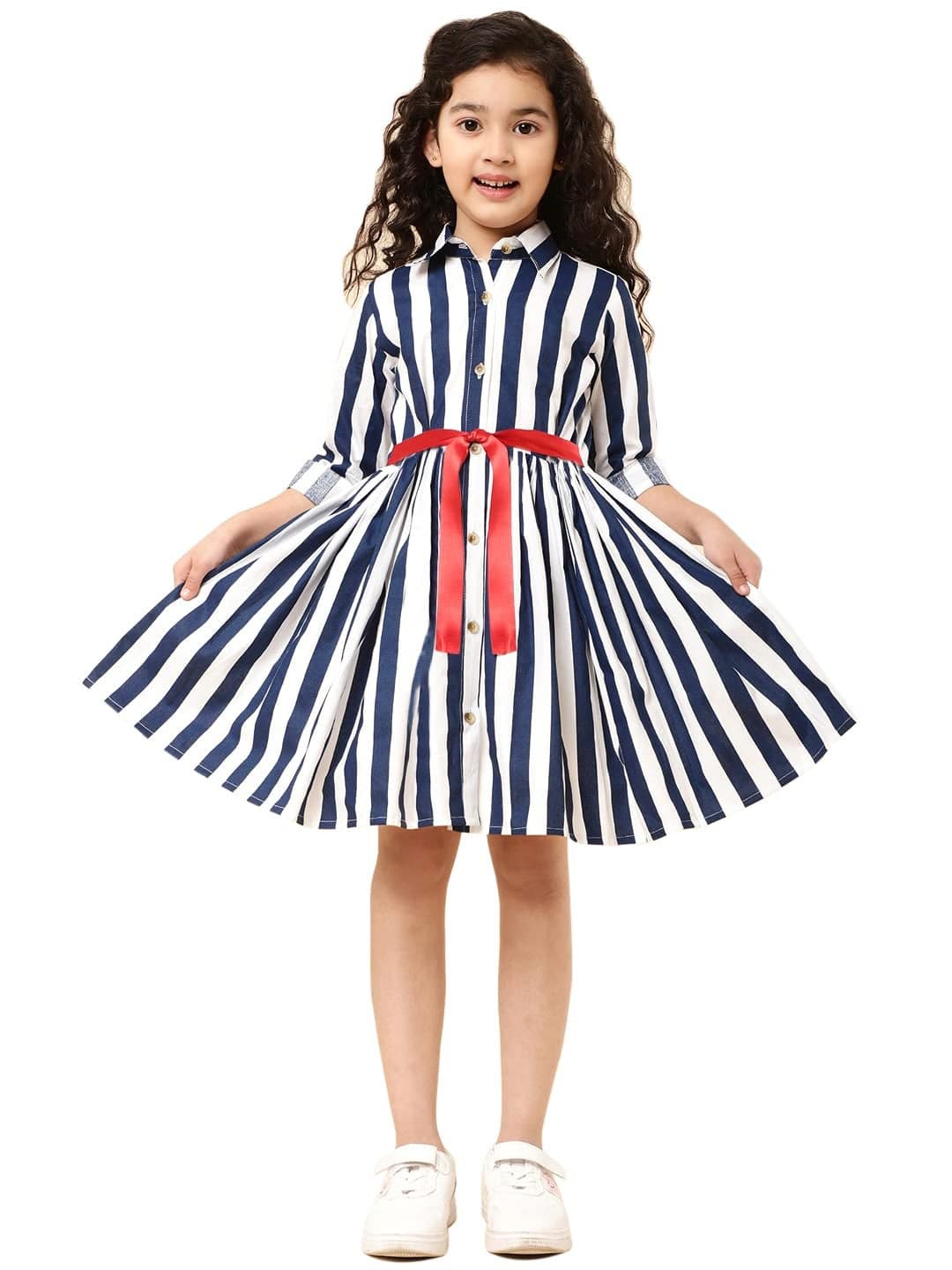 A.T.U.N. (ALL THINGS UBER NICE) Girl's Dress (GDRS SHT NVR_Navy-White_5-6 Years_Multicolor_5 Years-6 Years)