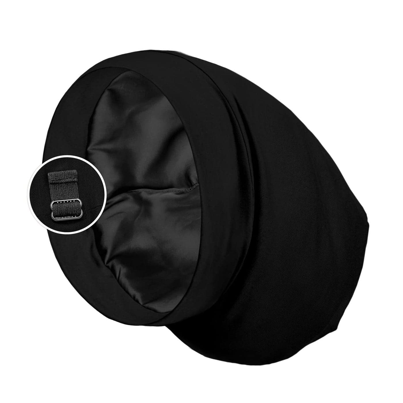 PARISBELLA Satin Lined Sleep Cap Bonnet for Curly Hair and Braids Stay On All Night Wrap with Adjustable Strap for Women and Men Black Pack of 1