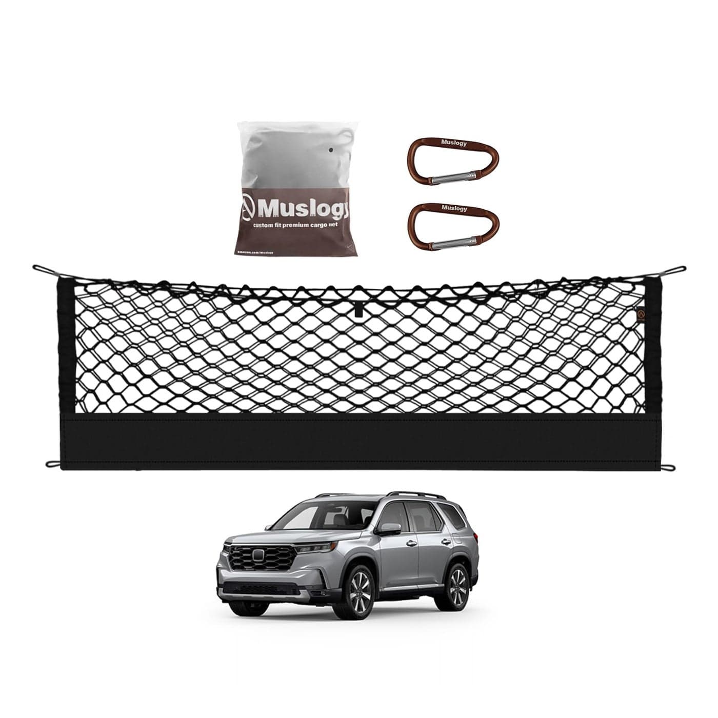 Muslogy for Pilot 2023 2024 2025 Rear Trunk Cargo Net Stretchable Organizer Elastic Mesh Net Compatible with Honda Pilot 2023 Sport EXL 2026 Passport TrailSport Touring Elite