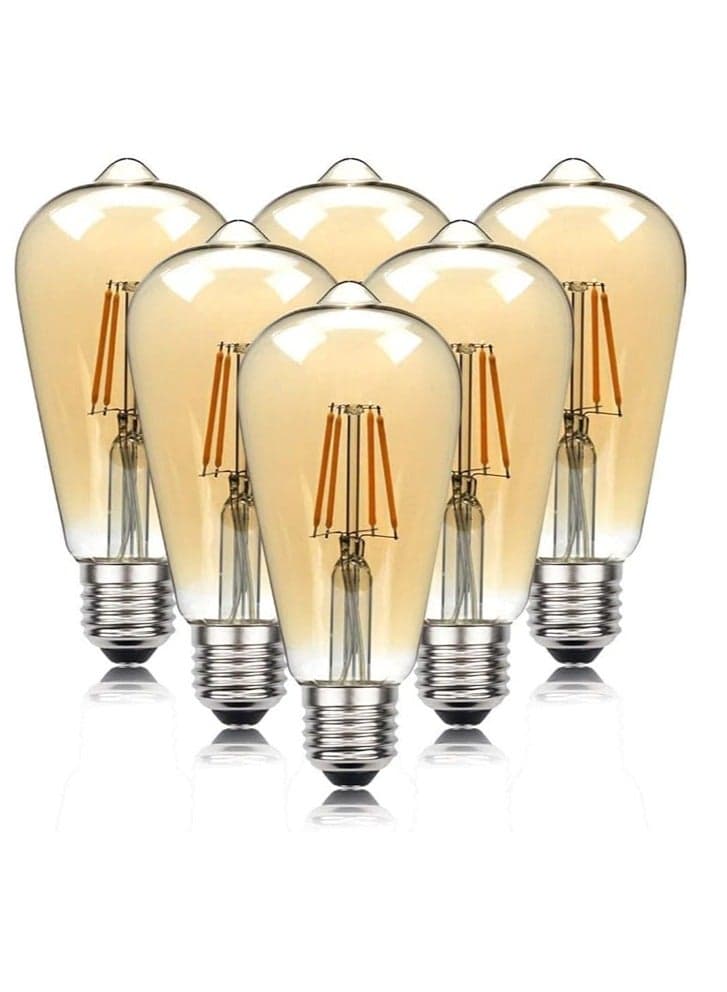 E27 4W Vintage LED Long Filament Light with Retro Coated Glass Shade Replace 40W Incandescent Bulb - 6 Pieces