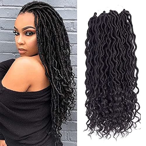 6 Packs Goddess Locs Crochet Hair Wavy Curly Faux Locs Crochet Braids Synthetic Hair Extensions Dreadlocks Crochet Low Temperature Braiding Hair (14" (6 Packs), #2)