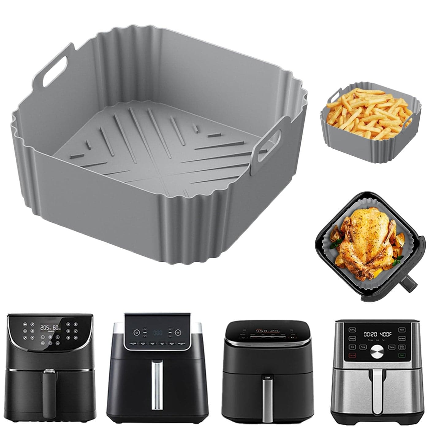 Silicone Air Fryer Basket Liners for 58QTLYHOLKEER 88inch Square Air Fryer Liners Reusable for Ninja AF141 AF142 AF181 AF182CosoriChefmanInstant Pot and Other 58 QuartAir Fryer Accessories