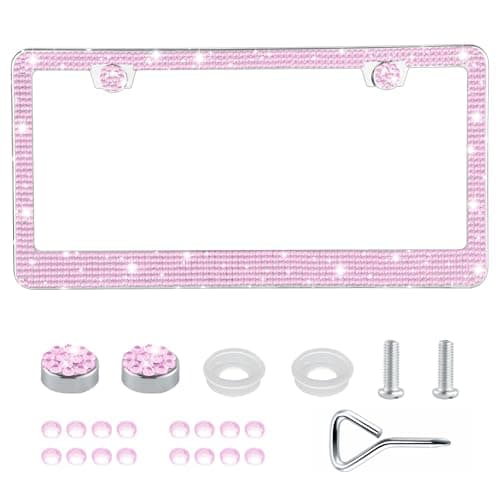 GaRhomxy Bling License Plate Frames for Women 1 Pack Handcrafted Sparkly Rhinestone Car Accessories Premium Stainless Steel Frame with 1000 Faceted Glass Crystals Free Glitter Caps Pink