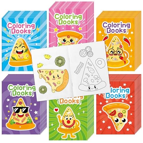 JAPBOR Pizza Coloring Book 24PCS Mini Pizzas Themed Color Books Bulk for Kids Party Favors Delicious Pizza Small Painting Pages for Birthday Gifts Class Drawing Colouring Game Goodie Bags Fillers
