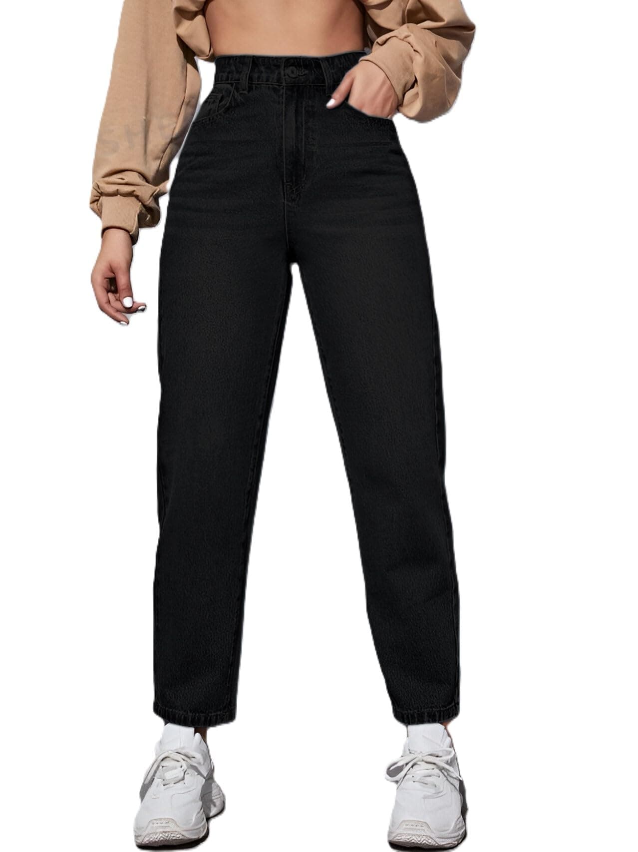 Ben Martin Women High Rise Tapered Jeans || Mom Fit Jean's || High Waist Stretchable Jean || Carrot-Fit Jins || Casual Denim Jeans' || Narrow Bottom Jean's || Relax-Fit Jean,S Black -38