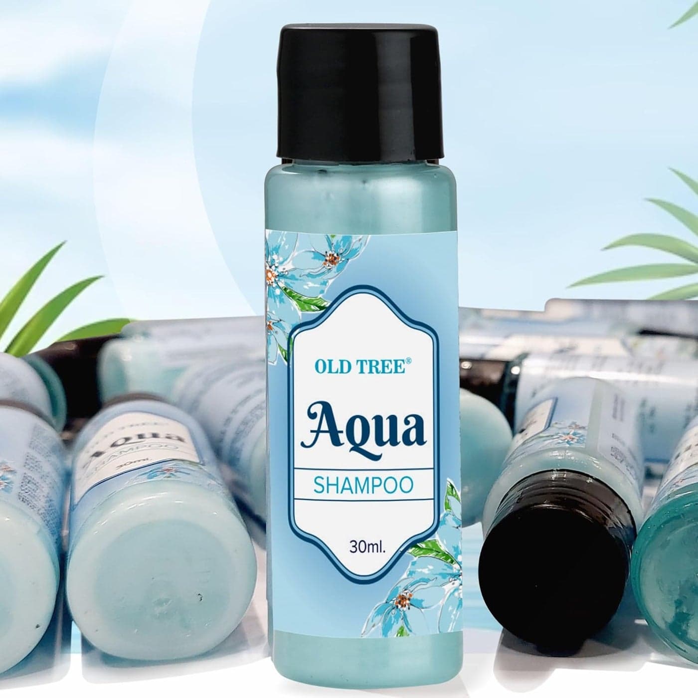 Old Tree Aqua Hotel Shampoo Toiletries Kit 30ml Pack of 100 Travel Size Aqua Mini Hair Shampoo for Travelling Hotel Room Guest Supply Hotel Amenities Accessories