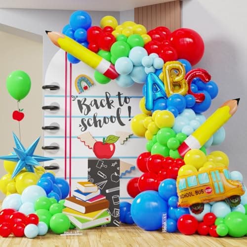 Back to School Party Decorations 153Pcs Rainbow Balloons Garland Arch Kit with Pencil School Bus ABC Foil Balloons for Graduation First Day of School Kindergarten Classroom Party Supplies