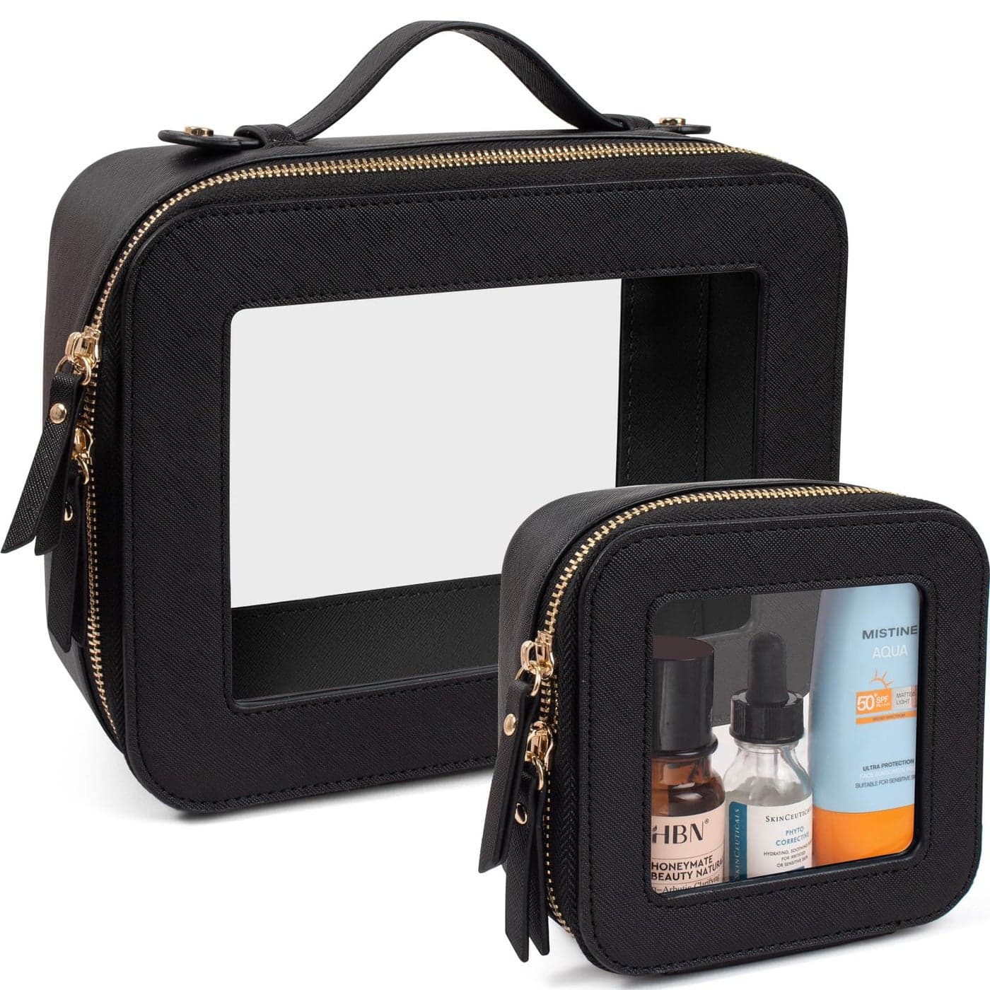 LETGO Clear Makeup Bags Set TSA Approved Toiletry Bag with Handle Large Opening Clear Toiletry Bags Case Pouch for Traveling Travel Car Orangizer Storage Essentials MiniLarge Black