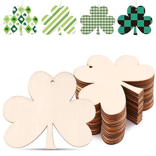 30Pcs 3.5" Wooden Shamrock Ornaments to Paint, St. Patrick's Day Decoration Cutouts, DIY Unfinished Wood Discs for Crafts Hanging Decorations (3.5INCH-30)
